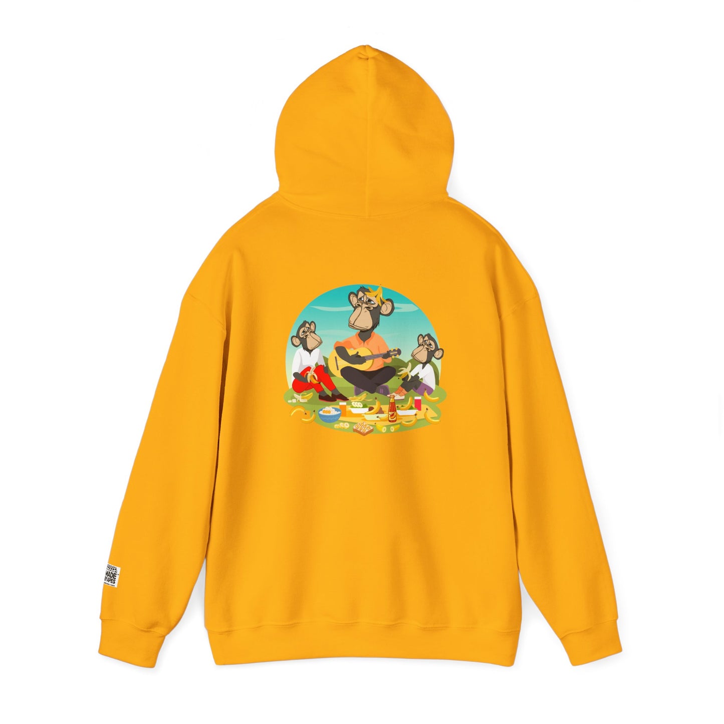 Unisex Heavy Blend™ Hooded Sweatshirt - featuring adorable Ape family on a picnic/Chill Vibes for Everyday Comfort