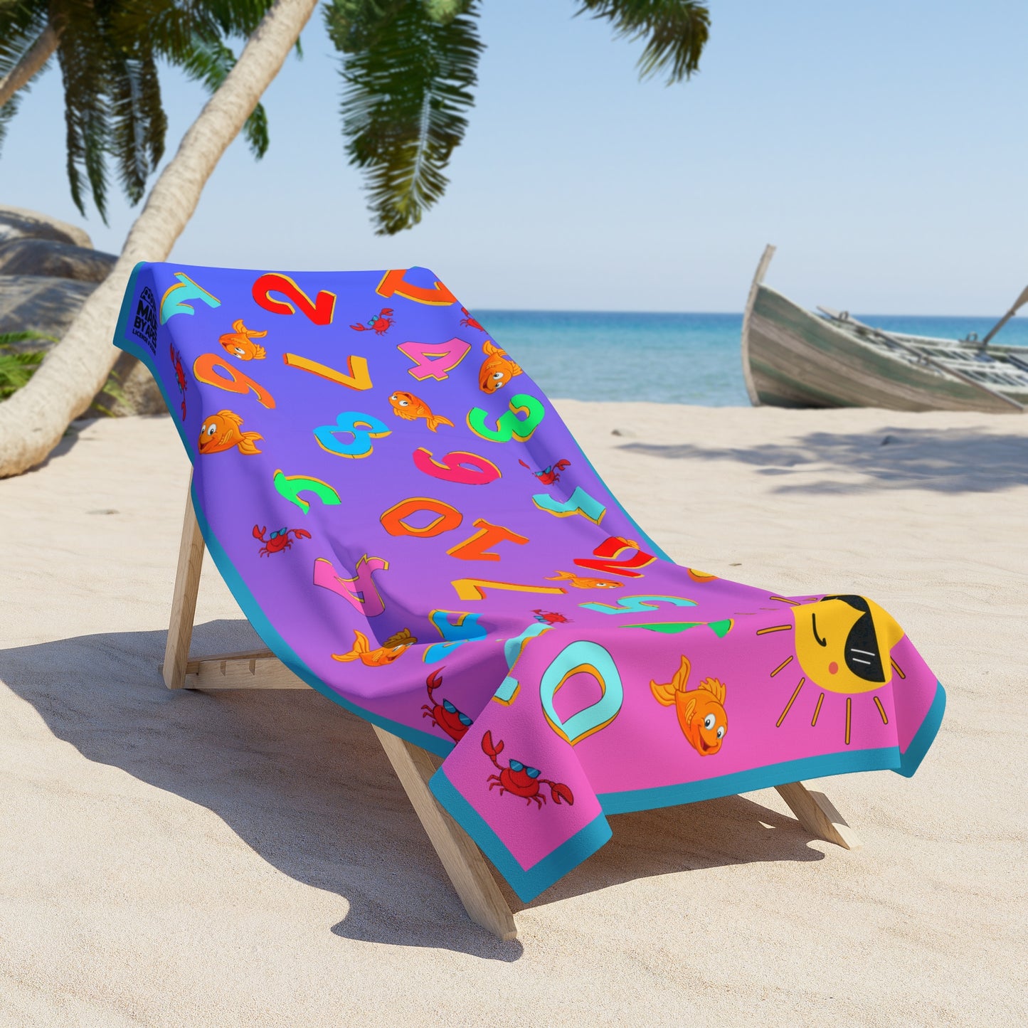 Beach Towel - Fun Learning Sun and Sea Creatures Design