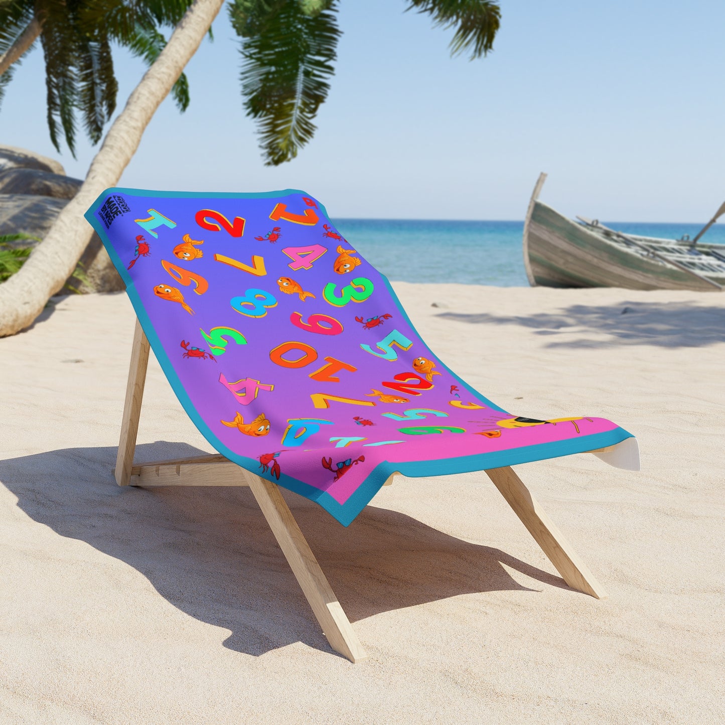 Beach Towel - Fun Learning Sun and Sea Creatures Design
