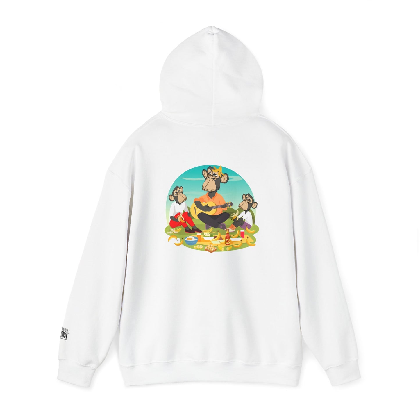 Unisex Heavy Blend™ Hooded Sweatshirt - featuring adorable Ape family on a picnic/Chill Vibes for Everyday Comfort