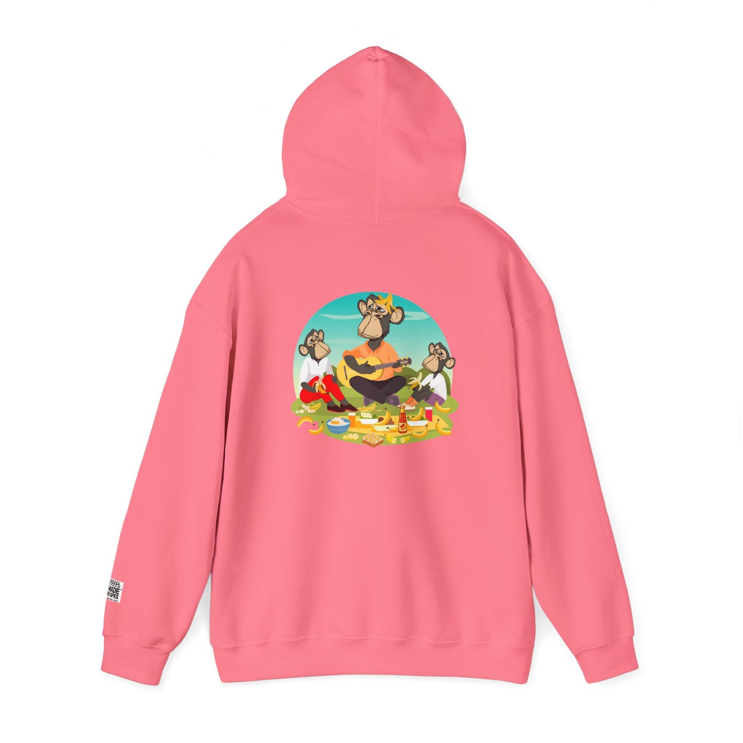 Unisex Heavy Blend™ Hooded Sweatshirt - featuring adorable Ape family on a picnic/Chill Vibes for Everyday Comfort