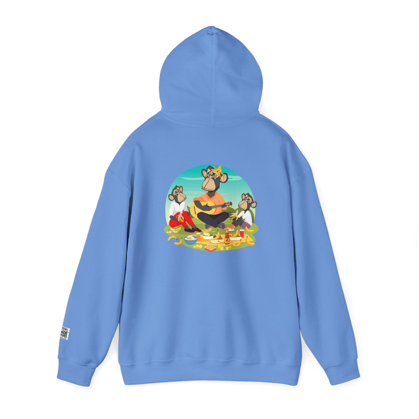 Unisex Heavy Blend™ Hooded Sweatshirt - featuring adorable Ape family on a picnic/Chill Vibes for Everyday Comfort