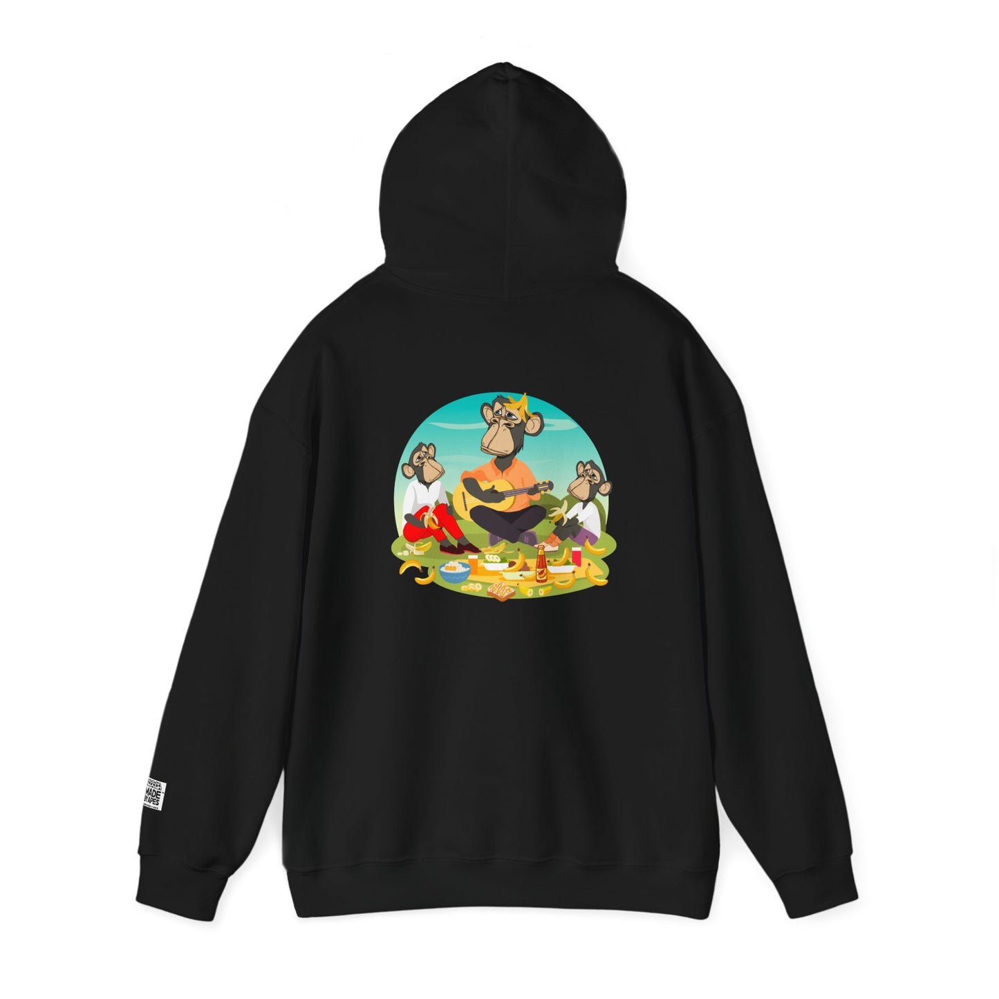 Unisex Heavy Blend™ Hooded Sweatshirt - featuring adorable Ape family on a picnic/Chill Vibes for Everyday Comfort