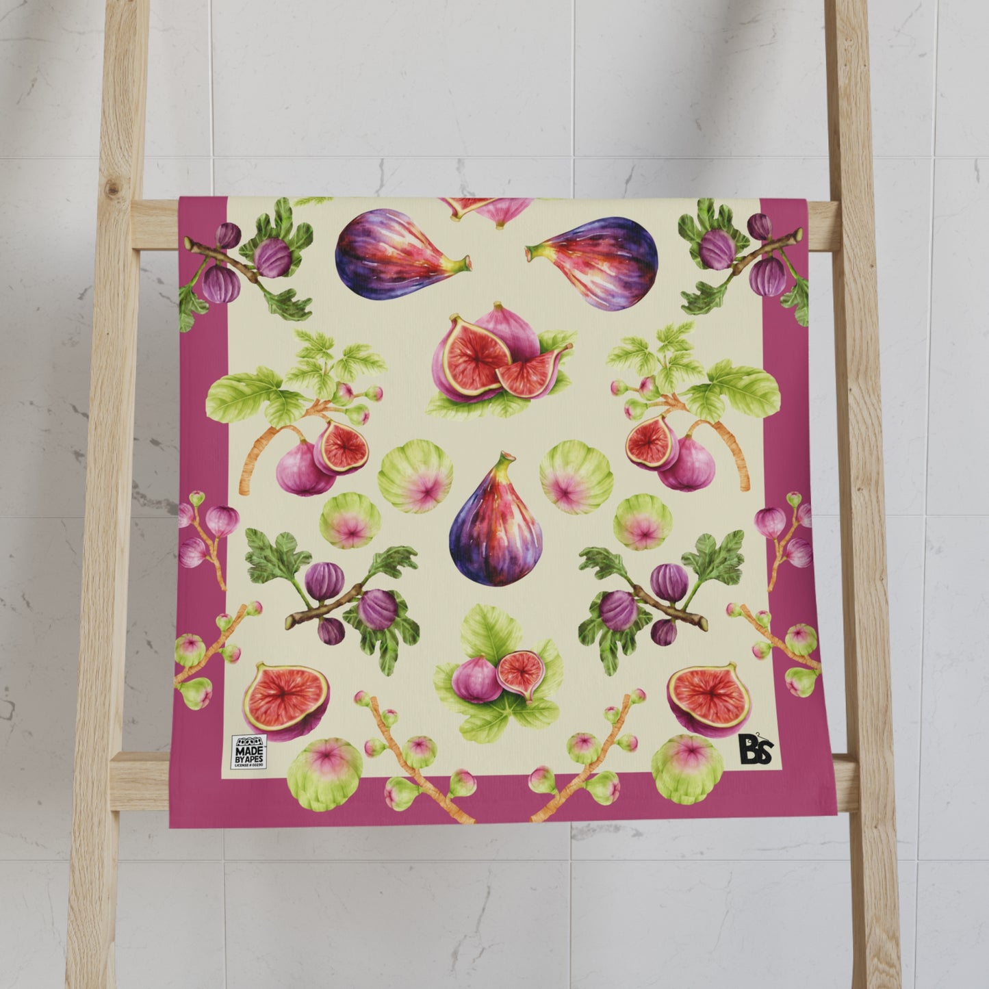 Botanical Hand Towel - Figs and Dusty Rose Design