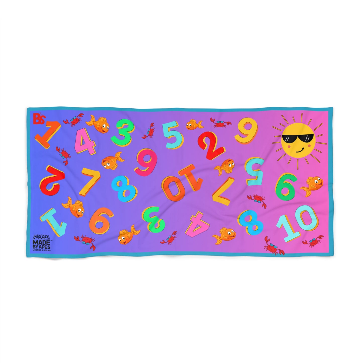 Beach Towel - Fun Learning Sun and Sea Creatures Design