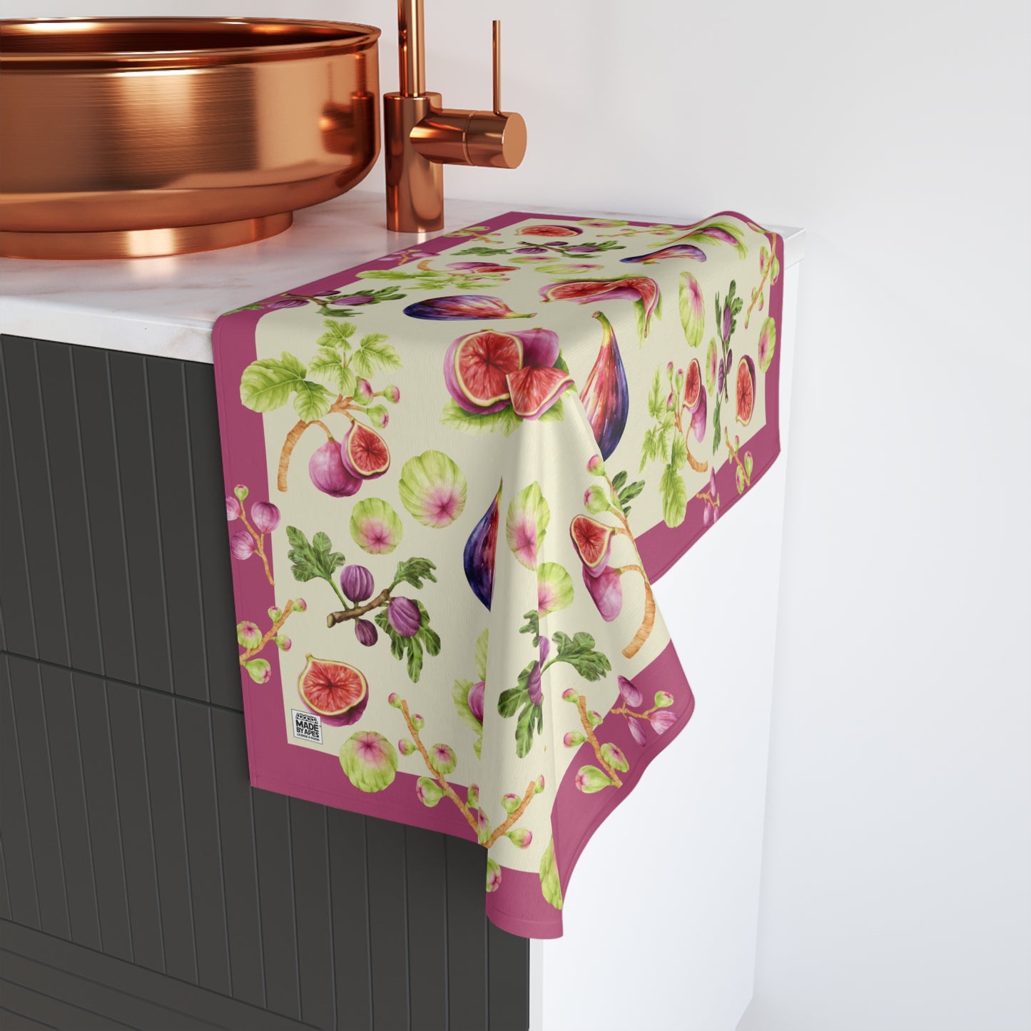 Botanical Hand Towel - Figs and Dusty Rose Design