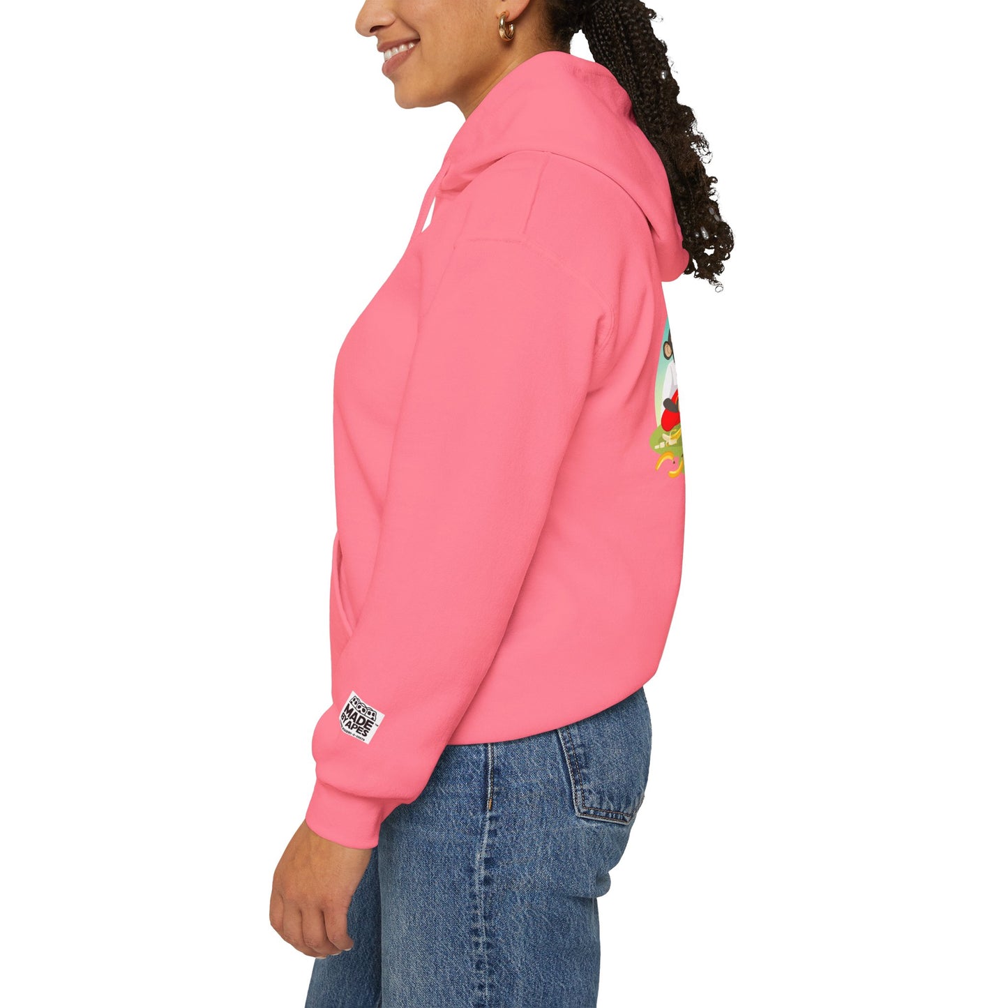 Unisex Heavy Blend™ Hooded Sweatshirt - featuring adorable Ape family on a picnic/Chill Vibes for Everyday Comfort