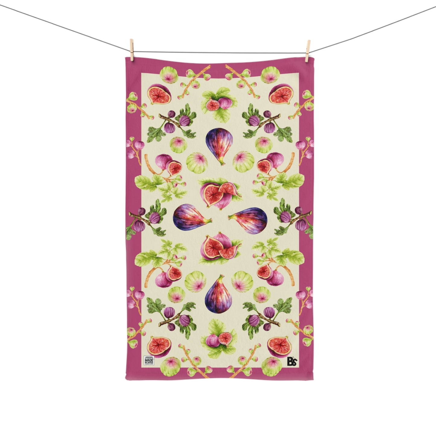 Botanical Hand Towel - Figs and Dusty Rose Design