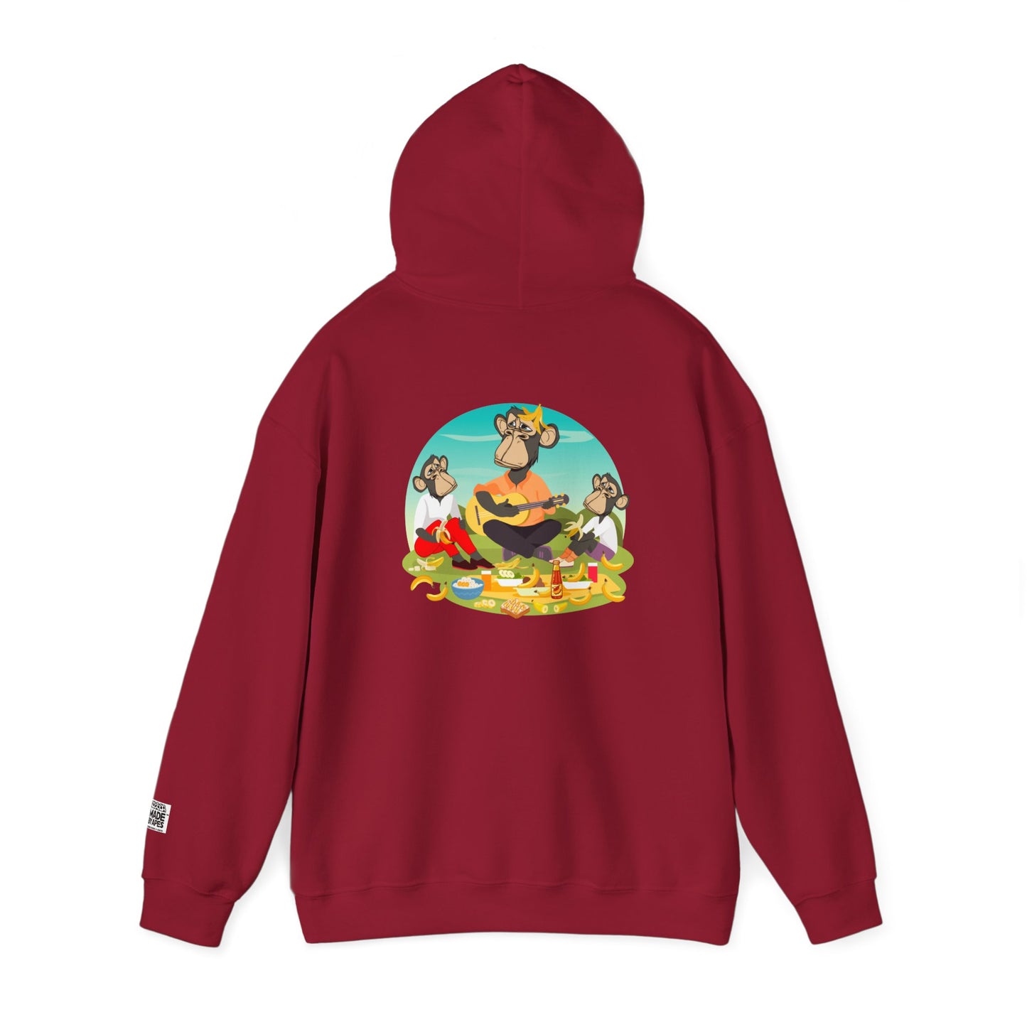 Unisex Heavy Blend™ Hooded Sweatshirt - featuring adorable Ape family on a picnic/Chill Vibes for Everyday Comfort
