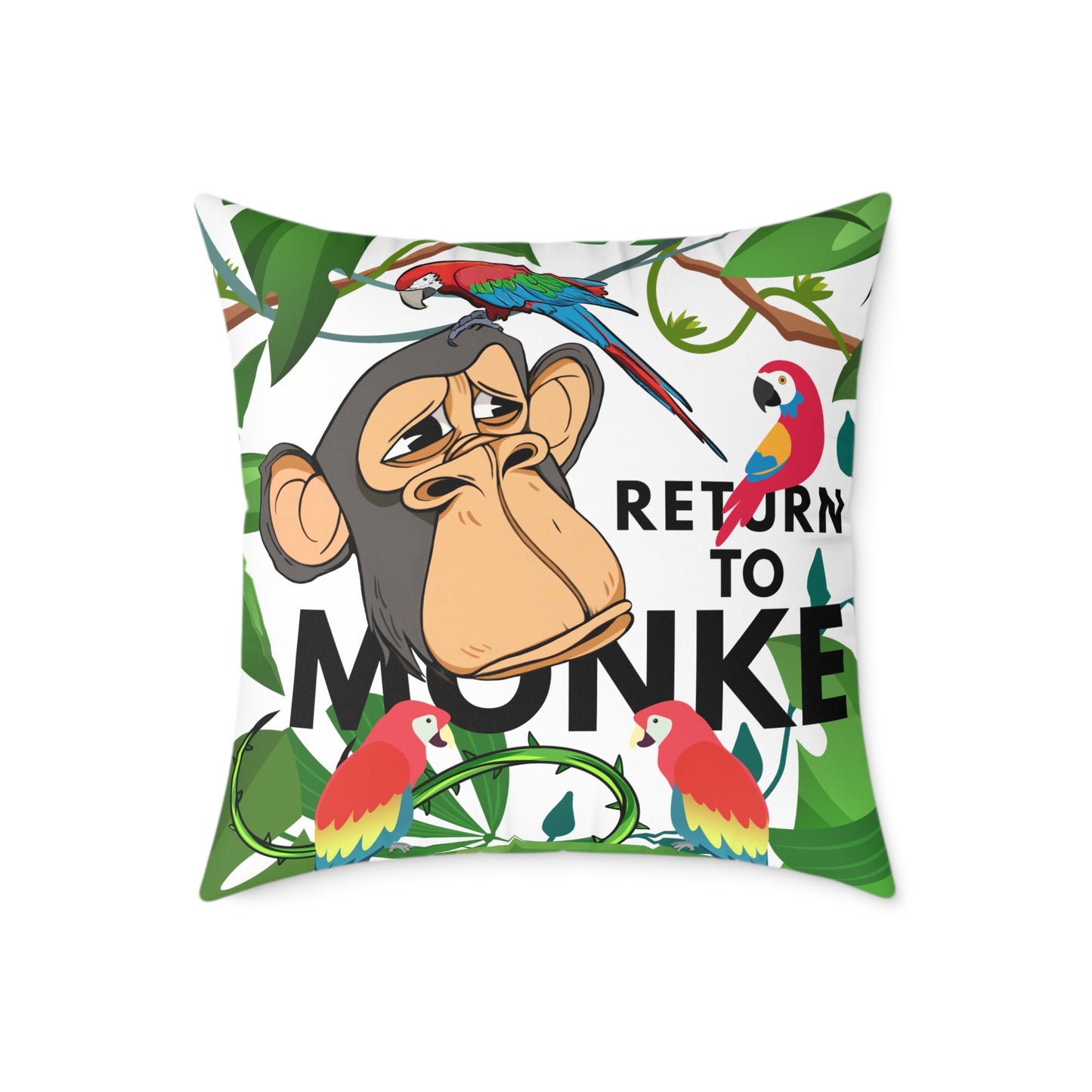 Square Canvas Pillow - Bored Ape "Return to Monke" meme / White, Multi