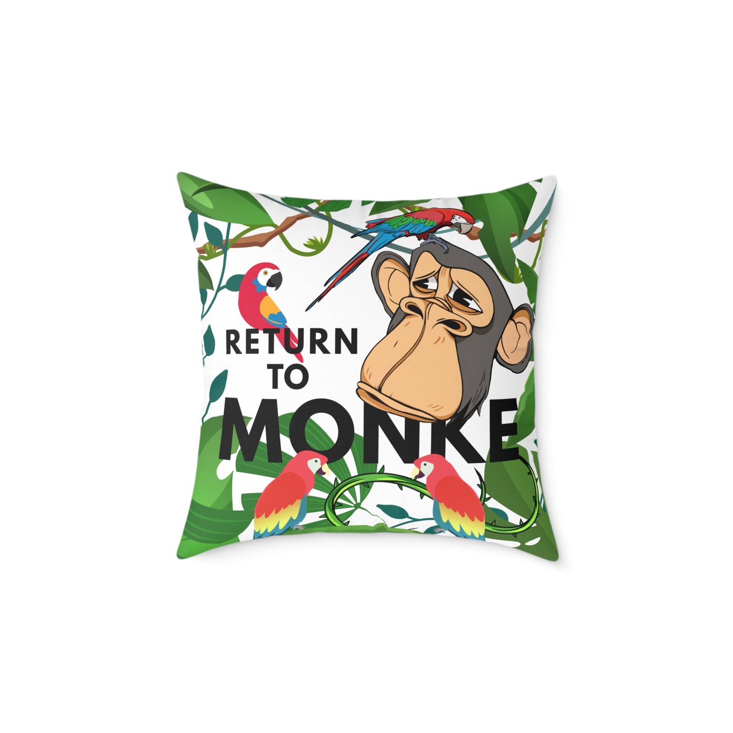 Square Canvas Pillow - Bored Ape "Return to Monke" meme / White, Multi