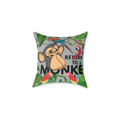 Square Canvas Pillow - Bored Ape "Return to Monke" meme / Light Gray, Green