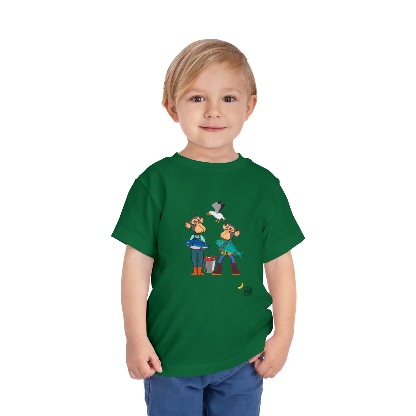 Toddler Short Sleeve Tee featuring Bored Ape fishermen with the day's catch