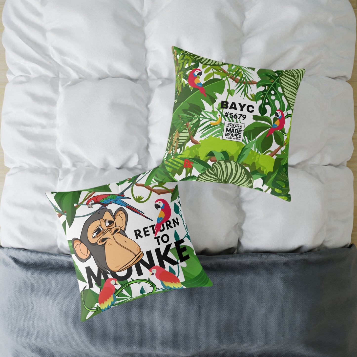 Square Canvas Pillow - Bored Ape "Return to Monke" meme / White, Multi