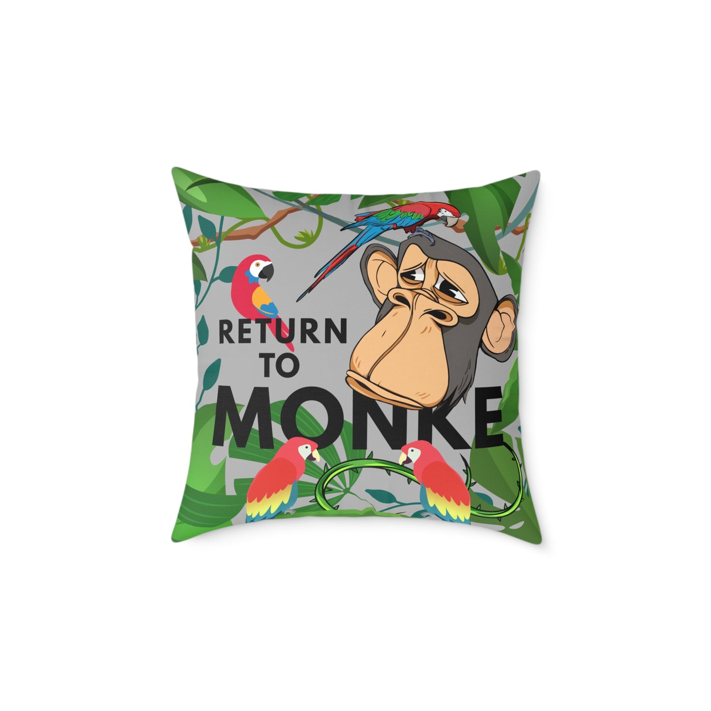 Square Canvas Pillow - Bored Ape "Return to Monke" meme / Light Gray, Green