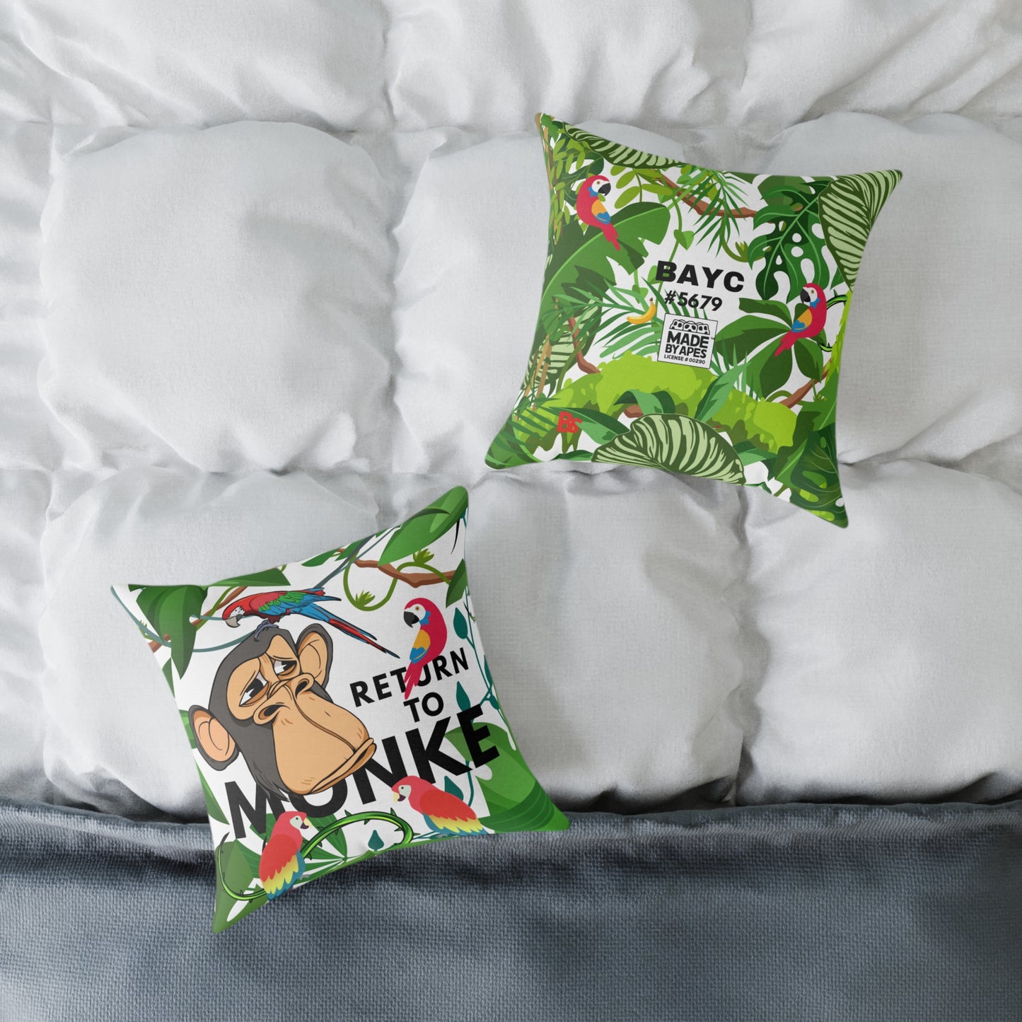 Square Canvas Pillow - Bored Ape "Return to Monke" meme / White, Multi