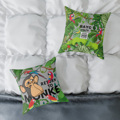 Square Canvas Pillow - Bored Ape "Return to Monke" meme / Light Gray, Green