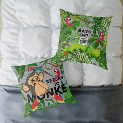 Square Canvas Pillow - Bored Ape "Return to Monke" meme / Light Gray, Green