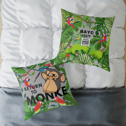 Square Canvas Pillow - Bored Ape "Return to Monke" meme / Light Gray, Green