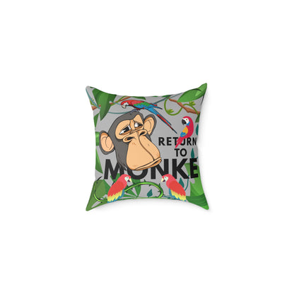 Square Canvas Pillow - Bored Ape "Return to Monke" meme / Light Gray, Green