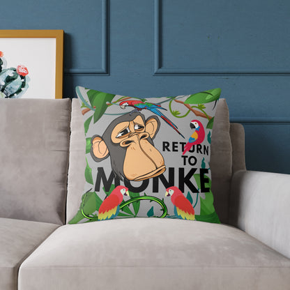 Square Canvas Pillow - Bored Ape "Return to Monke" meme / Light Gray, Green