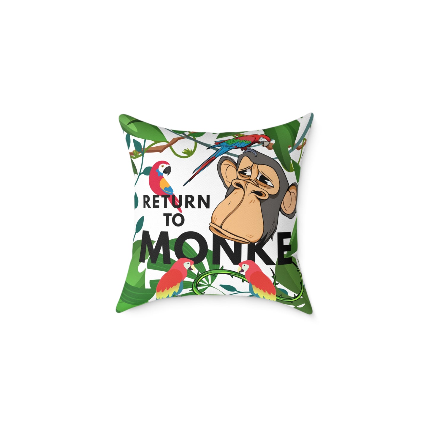 Square Canvas Pillow - Bored Ape "Return to Monke" meme / White, Multi