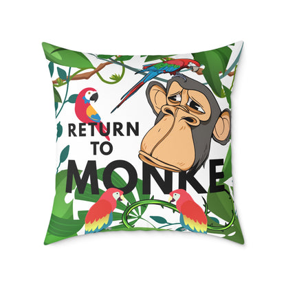 Square Canvas Pillow - Bored Ape "Return to Monke" meme / White, Multi