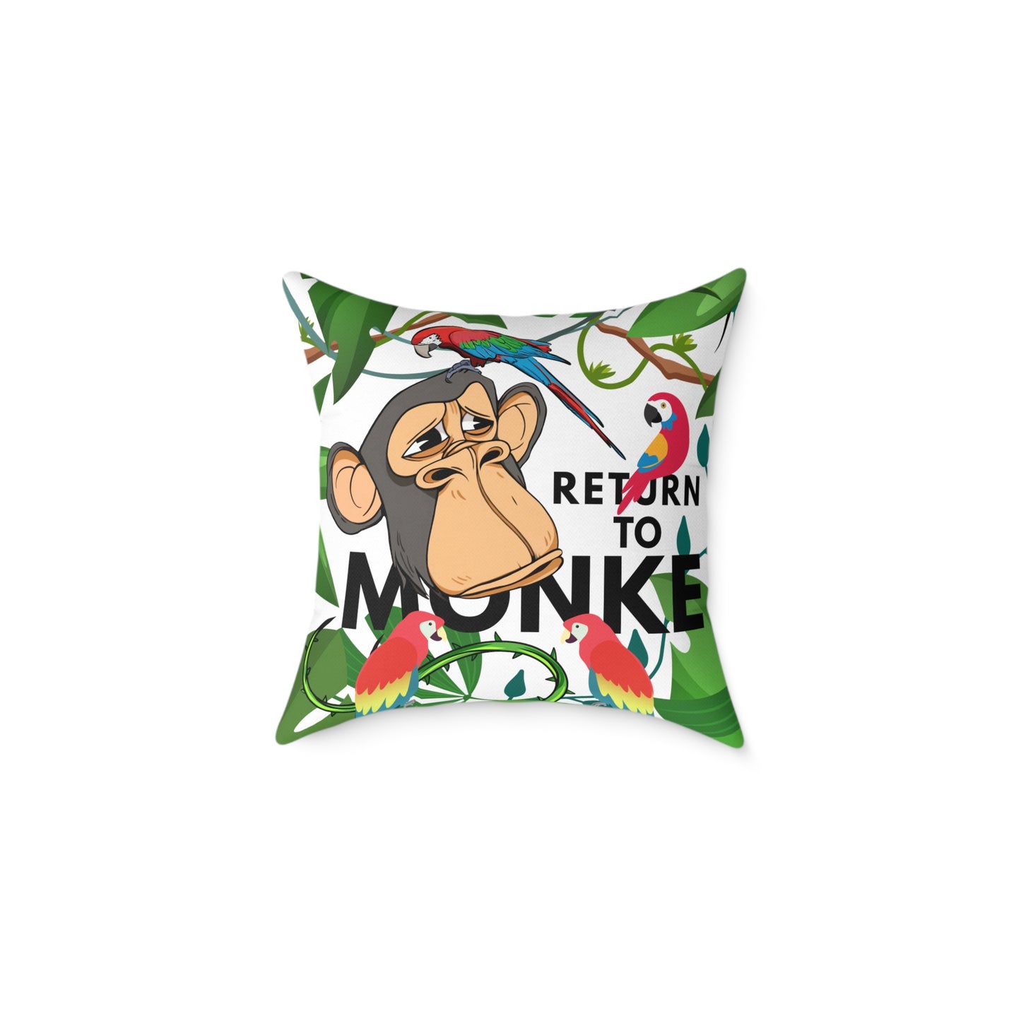 Square Canvas Pillow - Bored Ape "Return to Monke" meme / White, Multi