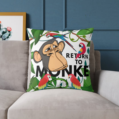 Square Canvas Pillow - Bored Ape "Return to Monke" meme / White, Multi