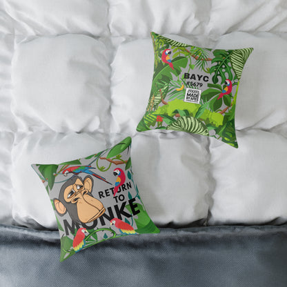 Square Canvas Pillow - Bored Ape "Return to Monke" meme / Light Gray, Green