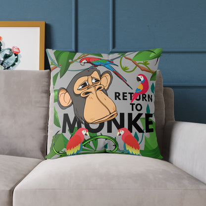 Square Canvas Pillow - Bored Ape "Return to Monke" meme / Light Gray, Green