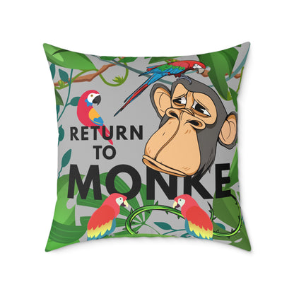 Square Canvas Pillow - Bored Ape "Return to Monke" meme / Light Gray, Green