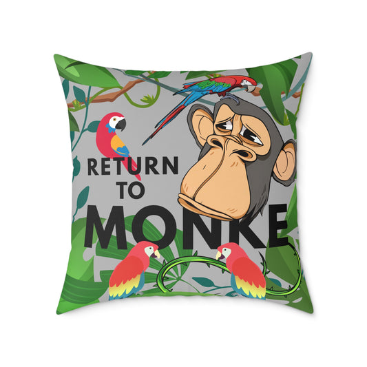 Square Canvas Pillow - Bored Ape "Return to Monke" meme / Light Gray, Green