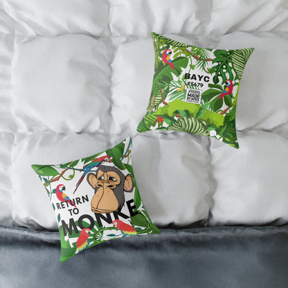 Square Canvas Pillow - Bored Ape "Return to Monke" meme / White, Multi