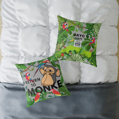 Square Canvas Pillow - Bored Ape "Return to Monke" meme / Light Gray, Green