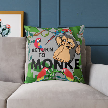 Square Canvas Pillow - Bored Ape "Return to Monke" meme / Light Gray, Green