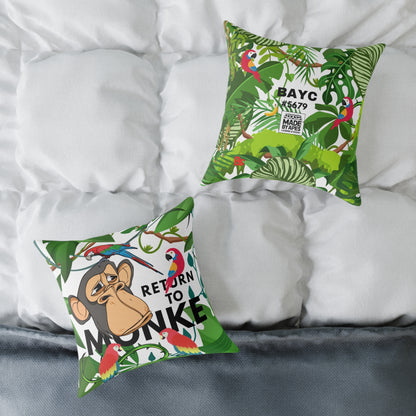 Square Canvas Pillow - Bored Ape "Return to Monke" meme / White, Multi