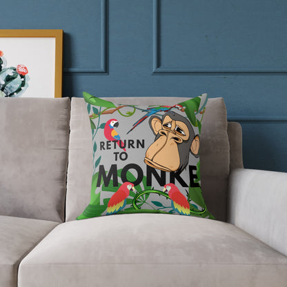 Square Canvas Pillow - Bored Ape "Return to Monke" meme / Light Gray, Green