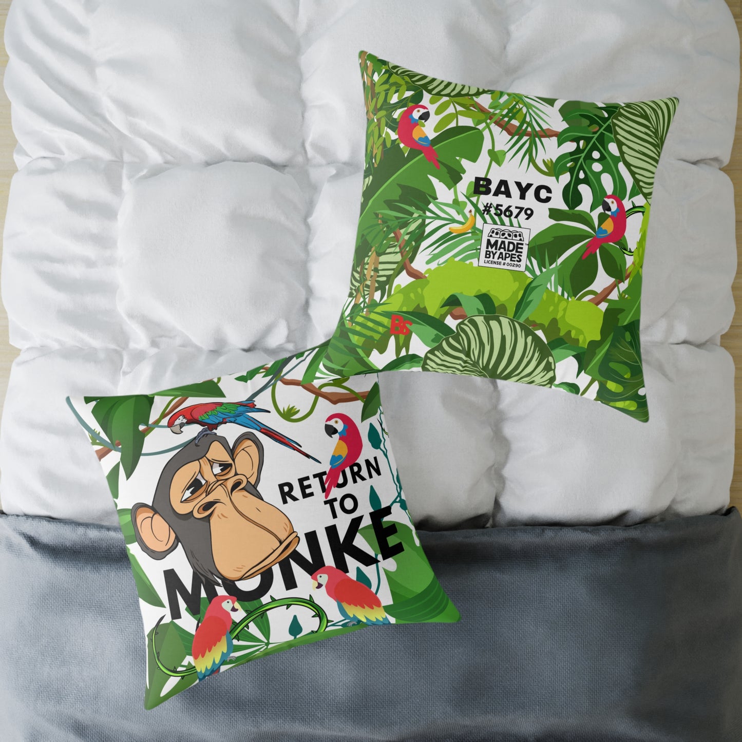 Square Canvas Pillow - Bored Ape "Return to Monke" meme / White, Multi