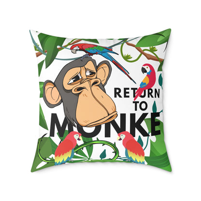 Square Canvas Pillow - Bored Ape "Return to Monke" meme / White, Multi