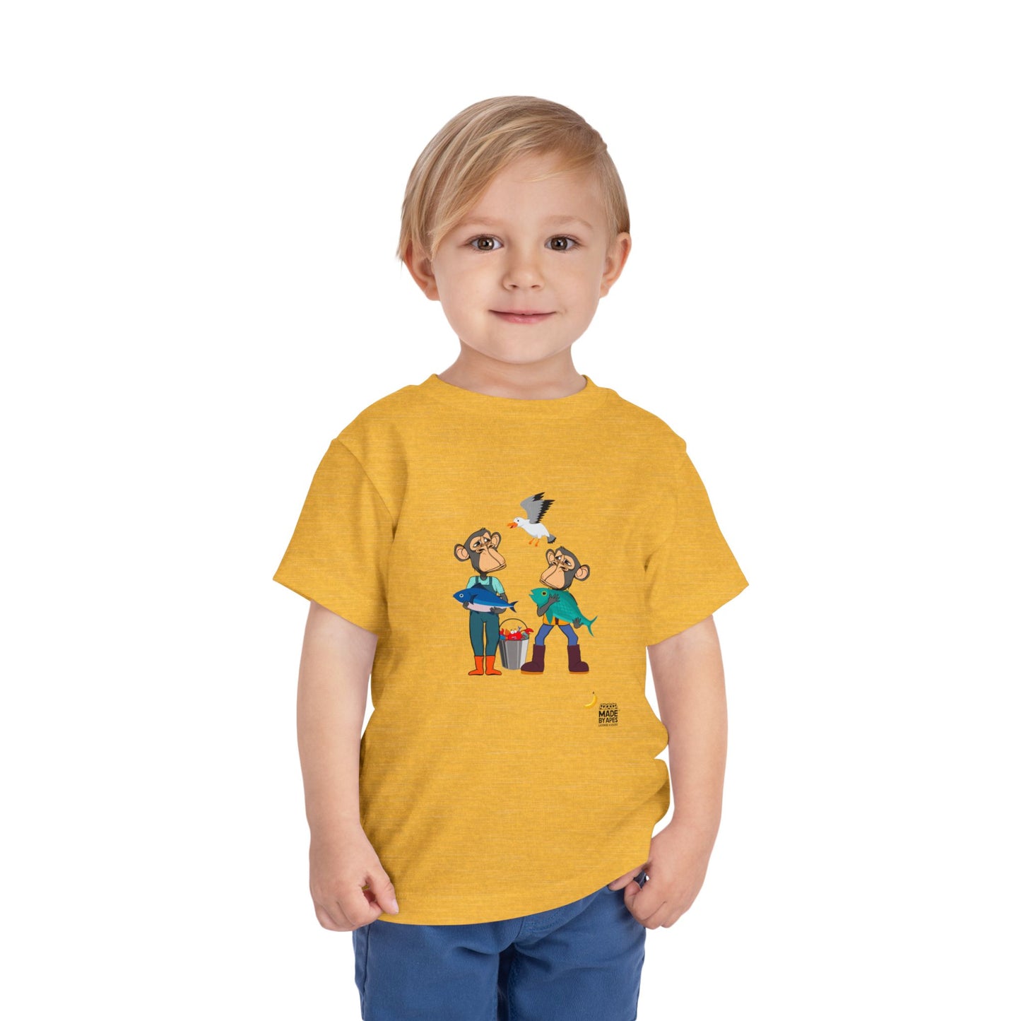 Toddler Short Sleeve Tee featuring Bored Ape fishermen with the day's catch