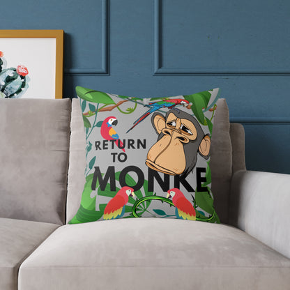 Square Canvas Pillow - Bored Ape "Return to Monke" meme / Light Gray, Green