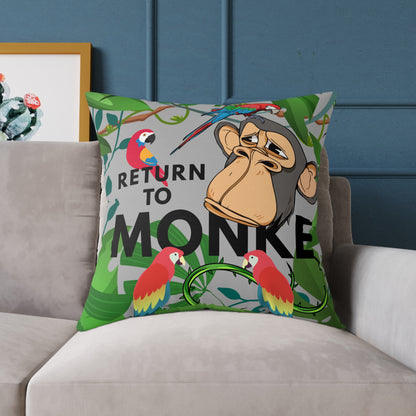 Square Canvas Pillow - Bored Ape "Return to Monke" meme / Light Gray, Green