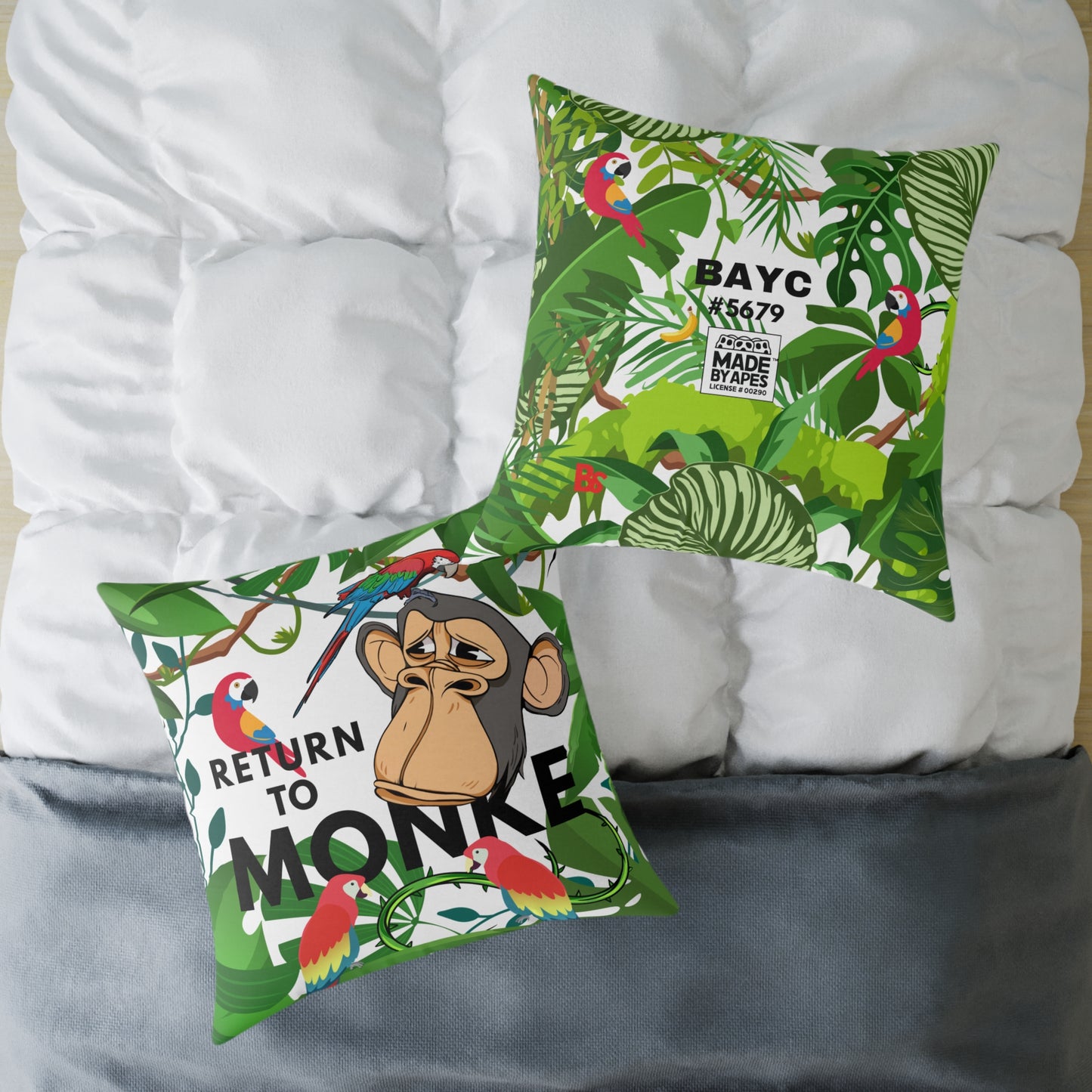 Square Canvas Pillow - Bored Ape "Return to Monke" meme / White, Multi