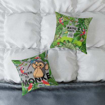 Square Canvas Pillow - Bored Ape "Return to Monke" meme / Light Gray, Green