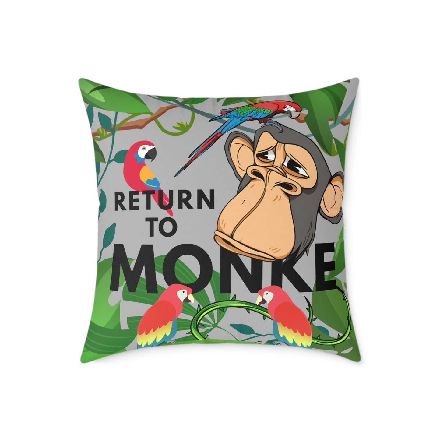 Square Canvas Pillow - Bored Ape "Return to Monke" meme / Light Gray, Green