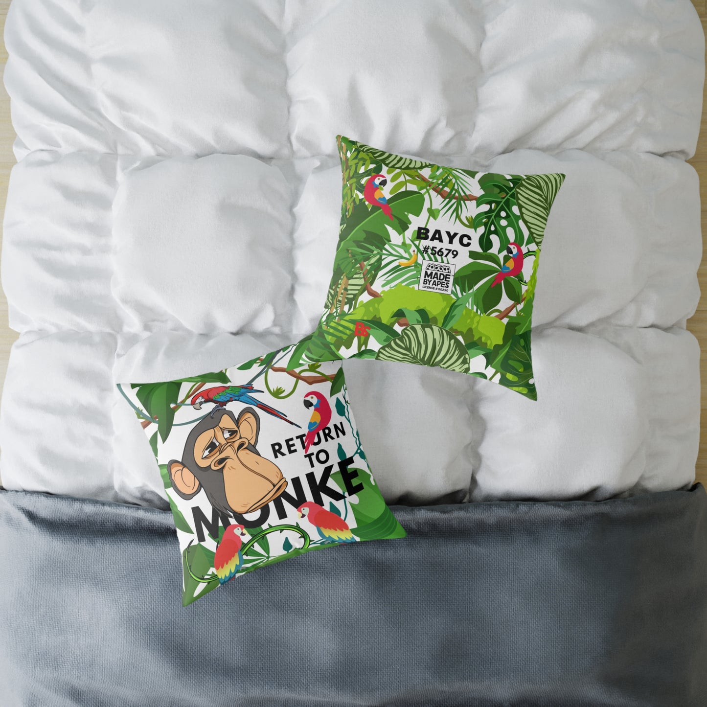 Square Canvas Pillow - Bored Ape "Return to Monke" meme / White, Multi