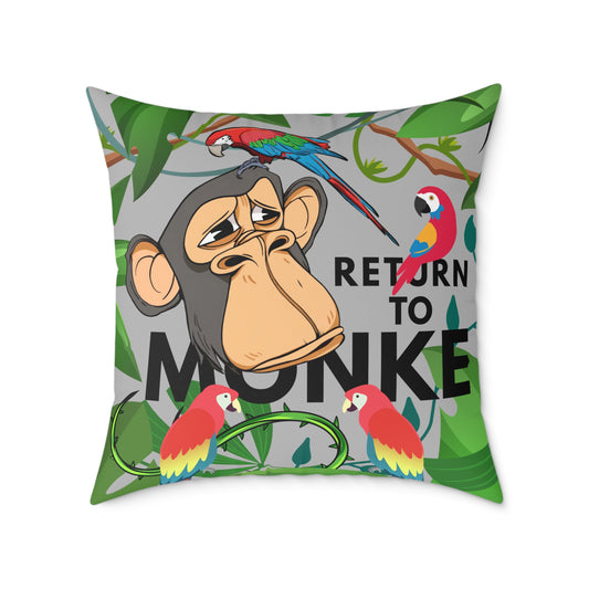 Square Canvas Pillow - Bored Ape "Return to Monke" meme / Light Gray, Green