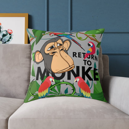 Square Canvas Pillow - Bored Ape "Return to Monke" meme / Light Gray, Green