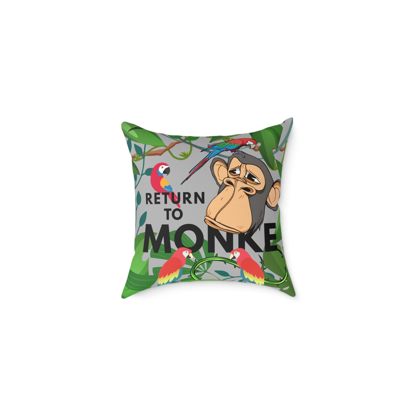 Square Canvas Pillow - Bored Ape "Return to Monke" meme / Light Gray, Green